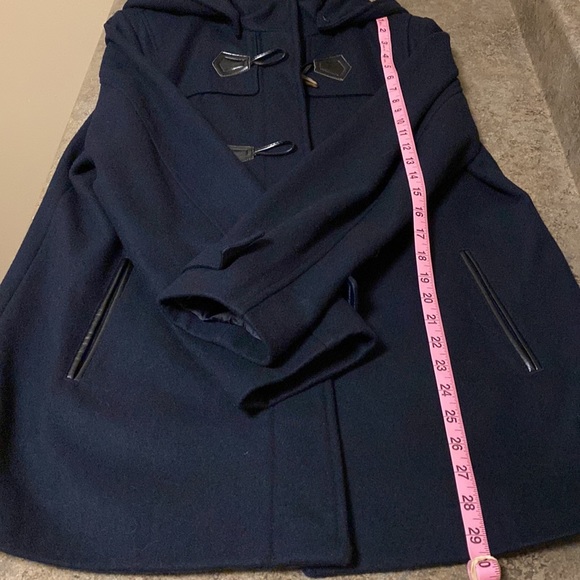 ☃️Liz Claiborne Womens Duffle Hooded Toggle Coat Wool Blend - Navy Blue (Large) - Picture 13 of 14